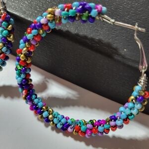 Colorful Seed Beaded Hoop Earrings
